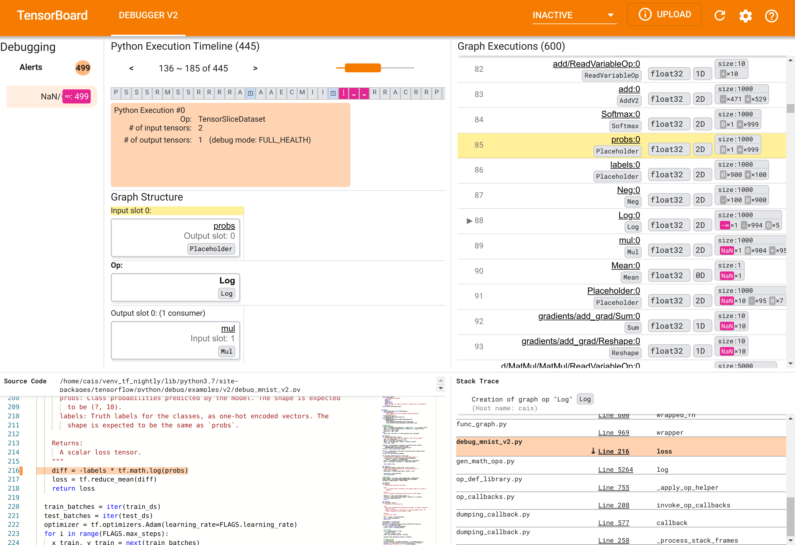 Captura de tela completa do Debugger V2