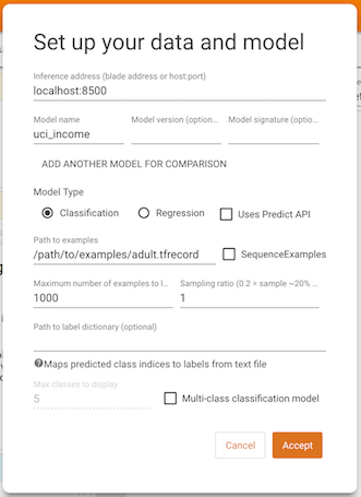 Schermata di configurazione per la demo